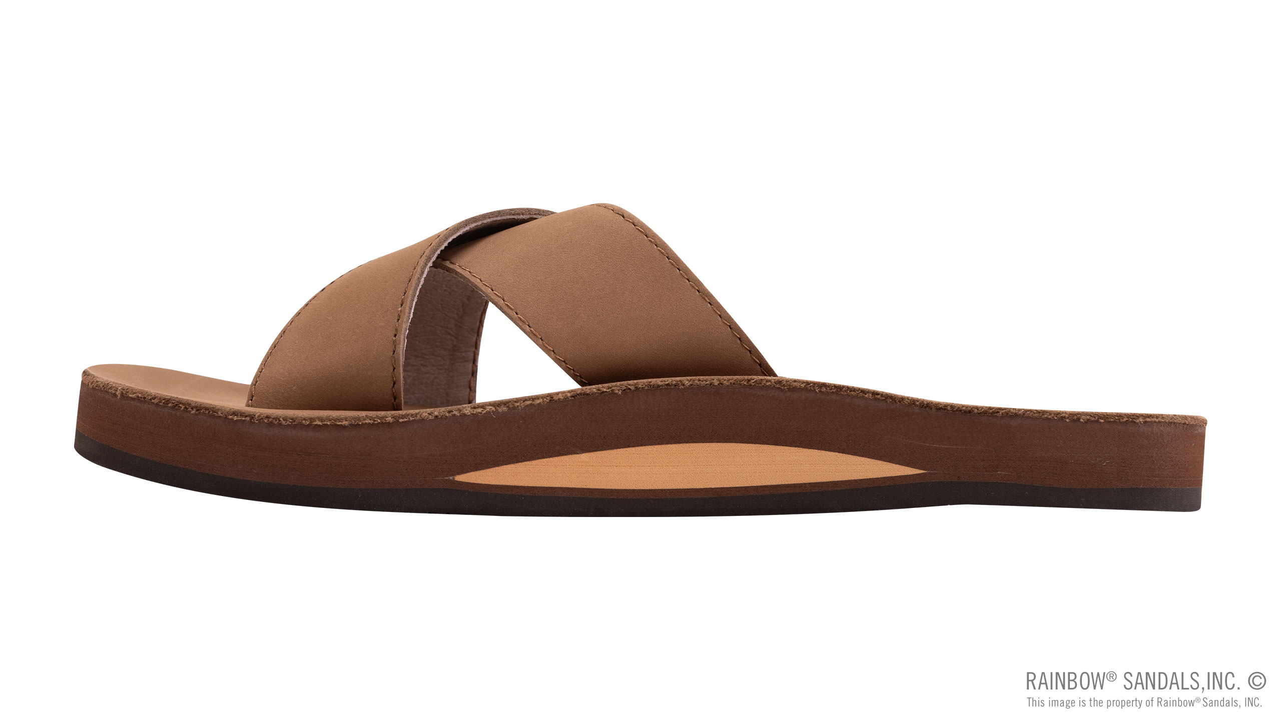 Premier Leather Top Sole Single Layer Arch Cross Strap Flat Stitch Slide - Image 2
