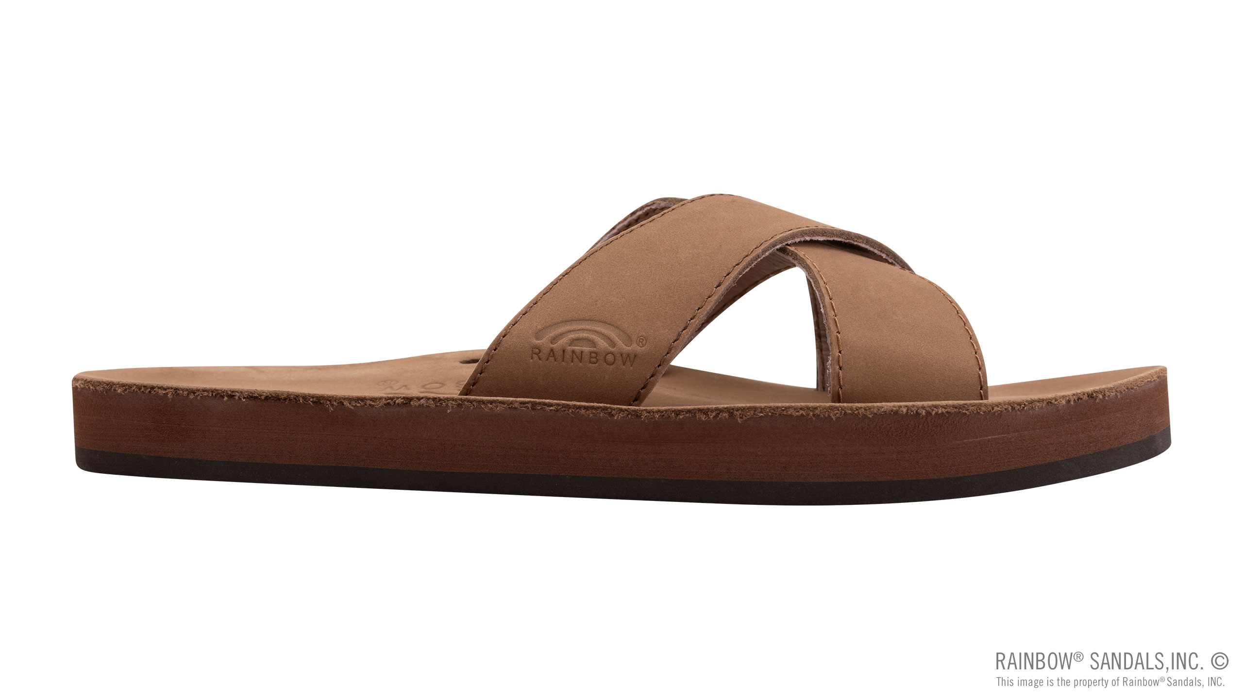 Premier Leather Top Sole Single Layer Arch Cross Strap Flat Stitch Slide - Image 4