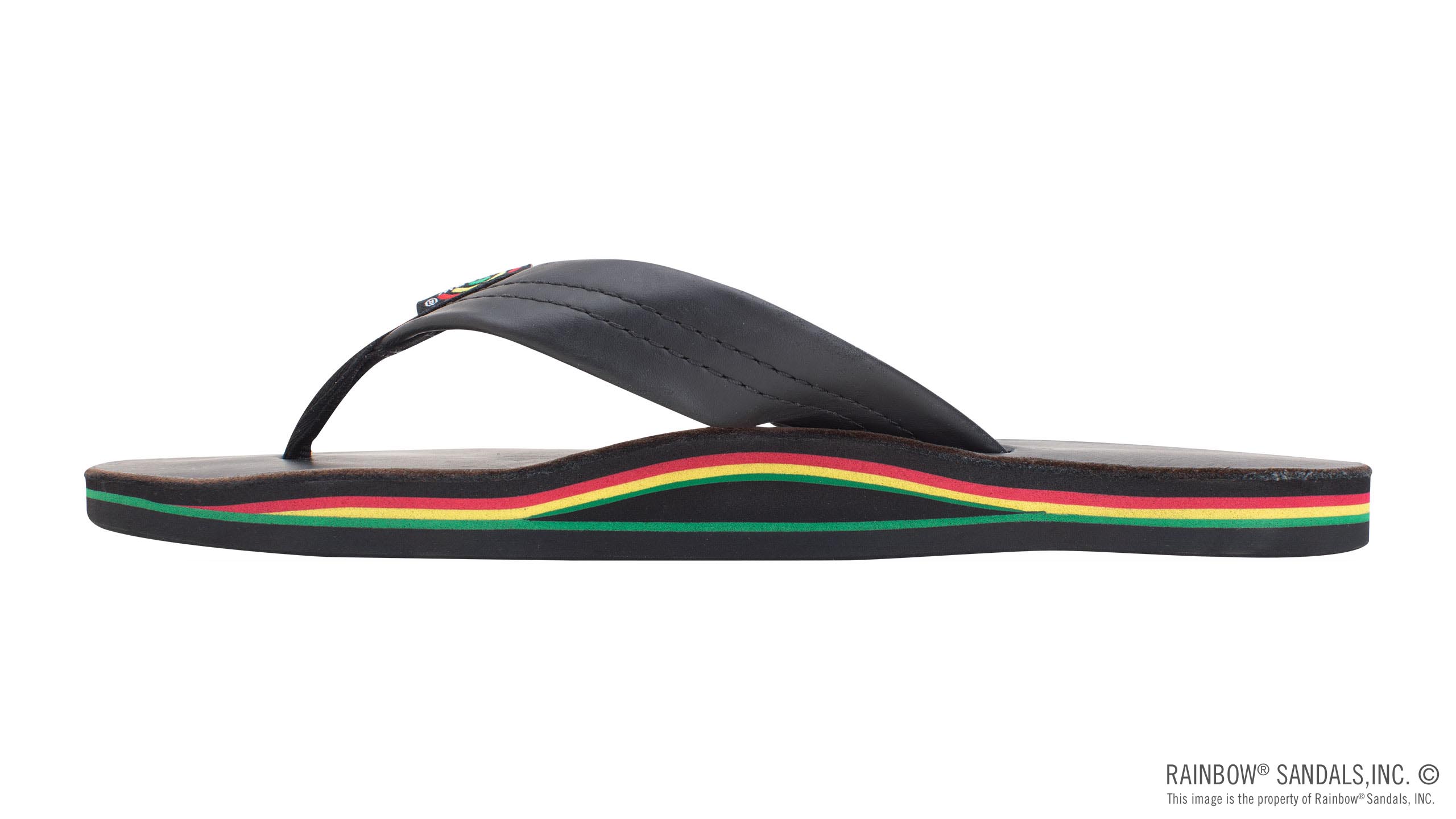 The Rastafarian - Single Layer Classic Black Leather with Rasta Mid Sole and 1" Strap - Image 2